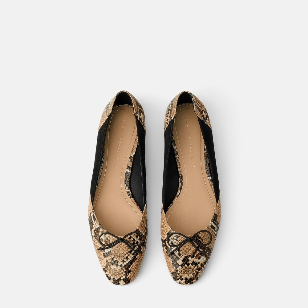 Zara women animal print BALLET FLATS WITH BOW